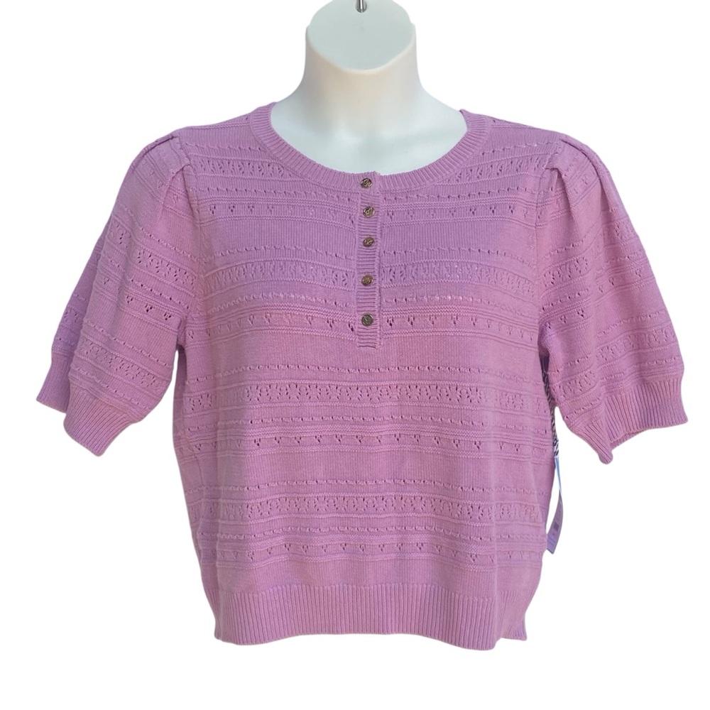 Draper James RSVP Puff Sleeve Button Henley Sweater Womens Size XL NWT Lilac